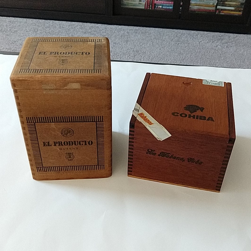 2 wood cigar boxes